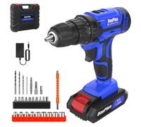 Perceuse sans fil - 21 V - Couple de 45 Nm - 2 vitesses - 1200 tr/min - Diamètre de perçage maximal : 23 mm - 1 batterie de 1,5 Ah - Couleur : bleu
