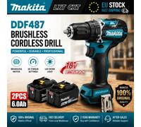 Perceuse sans fil Makita 18V LXT DDF487 sans balais à couple élevé + Kit batterie 6.0Ah BL1860B BL1840, ensemble d'outils électriques d'origine, livraison rapide UE Battery X3 DDF487 X1
