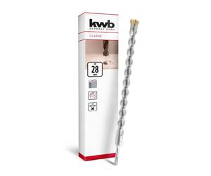 Perceuse SDS Plus kwb, burin SDS Plus (Ø 28 mm x 460/400 mm, avec une géométrie de coupe en carbure de tungstène 4X extrêmement rapide, pour béton armé, pierre et maçonnerie)