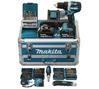 Perceuse visseuse 18V Ø13 mm - MAKITA - Avec 2 batteries LXT® 18V 5Ah + chargeur rapide + Coffret alu avec tiroir 96 accessoires - DDF484RTX6