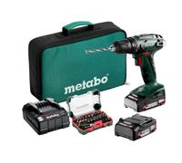 Metabo Kit de perceuse-visseuse sans fil Metabo BS 18 avec coffret d'embouts SP (32 pièces) et mallette souple, 18V 2x2Ah Li-Power + SC 30 Quantité:1