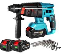Perceuse-visseuse 4 en 1 avec différents embouts - comprenant deux batteries 18 V et un jeu de forets - vitesse variable - poignée supplémentaire incluse - bleu