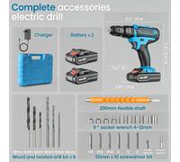 Perceuse-visseuse à batterie - Couple : 32 Nm - Tension : 21 V - 2 batteries - Vitesse : 1 350 tr/min - Moteur à balais - Coffret d'outils