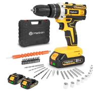 Perceuse-visseuse à batterie - Kit de perceuse-visseuse 18V - Couple de 45 Nm - 25+3 réglages de couple - 2 vitesses : 0-450 / 0-1500 tr/min - 3 fonctions - Kit avec 2 batteries