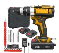 Perceuse-visseuse à batterie - Perceuse sans fil 21V - Couple de 28 Nm - 25+3 réglages de vitesse - 1600 tr/min - 340W - Prise européenne - Jaune