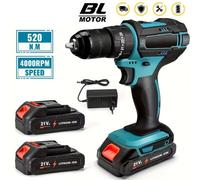 Perceuse-visseuse à percussion 3-en-1 à batterie - Perceuse/visseuse sans balais de 10 mm - Couple de 520 Nm - Compatible avec une batterie 18 V - Kit comprenant 2 batteries