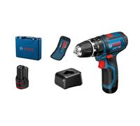 Perceuse-visseuse à percussion Bosch Professional GSB 12V-15 + 10 accessoires + 2 batteries 2,0Ah + Coffret