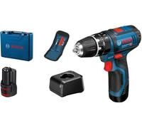 Perceuse-visseuse à percussion Bosch Professional GSB 12V-15, 2 batteries 2.0Ah, 10 accessoires, Coffret, 1300 tr/min