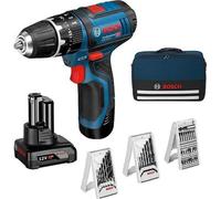 Perceuse-visseuse à percussion Bosch Professional GSB 12V-15, 2 batteries 2Ah et 4Ah, avec chargeur et set d'accessoires