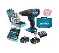 Perceuse visseuse à percussion Makita 18V 62Nm DHP482 + 2 batt 3 Ah + 30 embouts de vissage + 18 forets D-46202 Edition Limitée