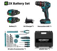 Perceuse-visseuse à percussion sans fil - 18V - Moteur sans balais - Couple de 80 Nm - 21+3 réglages de couple - 2 vitesses : 1500/3000 tr/min - Coffret comprenant 2 batteries