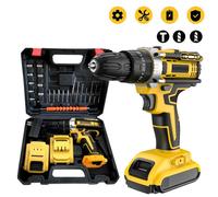 Perceuse-visseuse à percussion sans fil - 21 V - Perceuse-visseuse et visseuse - Fonction marteau - Lithium-ion - Sans fil - Coffret comprenant 2 batteries