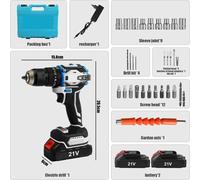 Perceuse-visseuse à percussion sans fil 21V - Combine perceuse et visseuse - Couple de 70 Nm - 1600 tr/min - 2 batteries - Prise européenne - Idéale pour les bricoleurs