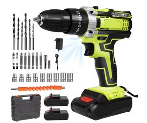 Perceuse-visseuse à percussion sans fil 21V - Marteau-perceur/visseuse - Moteur sans balais 750W - 1350 tr/min - 2 batteries - Vitesse variable - Vert
