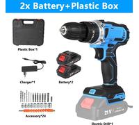 Perceuse-visseuse à percussion sans fil 21V - Visseuse électrique - Marteau-perforateur - Batterie lithium-ion - Perceuse sans fil - Prise européenne - Coffret comprenant 2 batteries