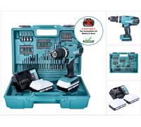 Perceuse-visseuse à percussion sans fil Makita HP457DWE10, en coffret de transport, avec 74 pièces d'accessoires, deux batteries BL 1815G 18 Volt 1,5 Ah