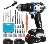 Perceuse-visseuse à percussion sans fil - Perceuse 3-en-1 - Moteur sans balais - 25+1 niveaux de couple - 2 vitesses - LED et indicateur de charge de la batterie - Kit comprenant 2 batteries