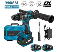 Perceuse-visseuse à percussion sans fil - Perceuse à percussion sans fil - Moteur sans balais - Mandrin de 13 mm - 18 V - 2 batteries incluses - Pour le bois, le métal et le béton