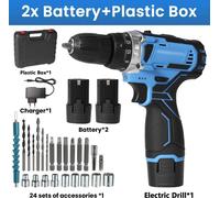 Perceuse-visseuse sans fil 12V - Mini-perceuse sans fil avec tournevis - Coffret de 29 pièces - 18+1 réglages de couple - Lumière LED - Vitesse variable - Avec batterie - Bleu/Noir
