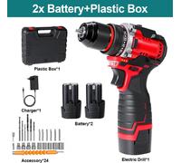 Perceuse-visseuse sans fil 16,8V - Perceuse sans fil - Moteur sans balais de 55 Nm - 24+1 réglages de couple - 3-en-1 : perçage et vissage - Livrée avec batterie et adaptateur secteur EU - Rouge