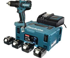 Perceuse-visseuse sans fil 18 V/3 Ah Avec 4 Batteries et Chargeur en coffret Makpac, ddf459rf4j