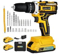Perceuse Visseuse Sans Fil 18V + Coffret 23 Pièces - Mandrin 3/8'' Sans Clé 2 Vitesses Lumière LED 2 Batteries Compatible Dewalt