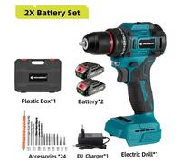 Perceuse-visseuse sans fil - 18V - Moteur sans balais - Mandrin de serrage rapide de 10 mm - 21+2 réglages de couple - 2 vitesses - 2 batteries avec prise européenne