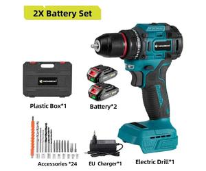 Perceuse-visseuse sans fil - 18V - Moteur sans balais - Mandrin de serrage rapide de 10 mm - 21+2 réglages de couple - 2 vitesses - 2 batteries avec prise européenne