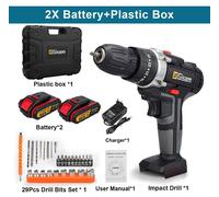Perceuse-visseuse sans fil - 18V - Perceuse-visseuse à percussion - 2 vitesses - Lithium-ion - avec 2 batteries - coffret d'outils en plastique