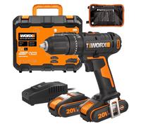Perceuse-visseuse à percussion 20V WORX - WX370 (couple 50 Nm mandrin 13 mm 2 vitesses 2 batteries 2Ah et chargeur + 30 forets)