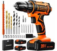 Perceuse Visseuse Sans Fil 20V, Visseuse Devisseuse Sans Fil avec 2 Batteries 2.0Ah, 42Nm, 25+1 Réglages de Couple, 2 Vitesses, LED, 24 Accessoires et Valise, pour la Bricolage
