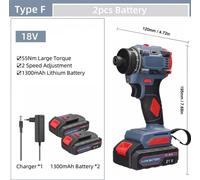 Perceuse-visseuse sans fil - 21 V - 2 en 1 : perçage et vissage - Moteur sans balais - Batterie rechargeable - Prise UE - Gris
