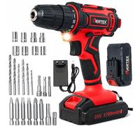 Perceuse-visseuse sans fil 21 V, 32 Nm, 2 batteries, chargeur + mallette avec accessoires, VERTEX