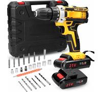 Perceuse-visseuse sans fil - 21 V - Moteur à balais - 2 vitesses - 18 niveaux de couple - Batterie incluse - Prise UE - Jaune