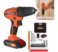 Perceuse Visseuse Sans Fil 21V, 45N.m Couple Max, EmdTOOL Perceuse Percussion avec Batterie 1,5Ah, 2 Vitesses, 29 Accessoires, LED