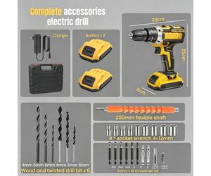 Perceuse-visseuse sans fil 21V - Combine perceuse à percussion et visseuse - Marteau-piqueur électrique - Sans fil - Appareil portatif - Livré avec 2 batteries