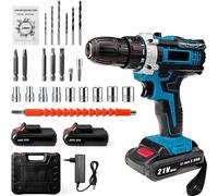 Perceuse-visseuse sans fil 21V - Perceuse/visseuse sans fil - Vitesse élevée de 1600 tr/min - Rechargeable - Livrée avec 2 batteries - Kit de forets et de tournevis pour travaux de bricolage