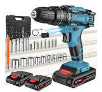 Perceuse Visseuse Sans Fil, 21V Visseuse Devisseuse avec 2 Batteries 2000mAh, 42Nm, 25+3 Réglages de Couple, 2 Vitesses, LED, 29 Accessoires et Valise, pour la Bricolage