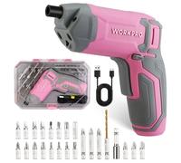 Perceuse Visseuse Sans Fil 3,6V WORKPRO, Visseuse Devisseuse Excentrique Rechargeable avec Batterie 2,0Ah, 7Nm, 2 Sens Rotation + Lampe LED, Cable Charge USB, 24 Accessoires, pour Bricolage, Rose
