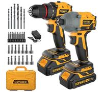 Perceuse-visseuse sans fil 3/8 pouce 60 Nm et visseuse à chocs 1/4 pouce 300 Nm - Set - Moteur sans balais - 2 batteries 2,0 Ah - Coffret