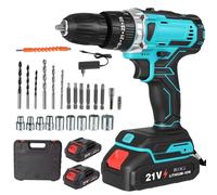 Perceuse-visseuse sans fil - 3-en-1 : perceuse, marteau-piqueur et visseuse - 21 V - Batterie lithium-ion incluse - Vitesse variable - Bleu/Noir