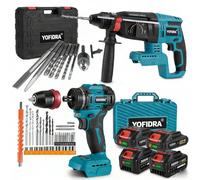 Perceuse-visseuse sans fil 4 en 1 Kit marteau perforateur électrique Sans balais Marteau perforateur SDS Plus 4 en 1 avec 4x batteries pour le bricolage et la construction