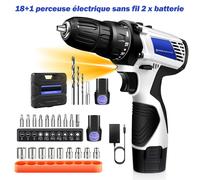 Perceuse visseuse sans fil 45 N.m, mandrin 3/8" à serrage rapide, lampe LED intégrée - Lot outil bricolage 2 battery