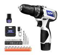 Perceuse-visseuse sans fil 45 Nm, perceuse sans fil 12 V avec 2 batteries 1,3 Ah, 18 + 1 couple, marche avant et arrière, 2 vitesses, lumière LED, 23 accessoires, sac de transport, blanc