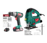Perceuse Visseuse Sans Fil 60Nm, HYCHIKA 18V Professional Perceuse Percussion Sans Balais & Scie Sauteuse HYCHIKA 800W, Avec Moteur en Cuivre Puissant, 800-3000SPM Tours par Minute