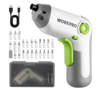 Perceuse Visseuse Sans Fil 6Nm 3,6V WORKPRO, Visseuse Devisseuse Excentrique avec 21 Embouts, Barre d'Extension, Batterie 2000 mAh, Lumiere LED, Cable USB, Boite de Rangement, pour Bricolage, Blanc
