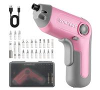Perceuse Visseuse Sans Fil 6Nm 3,6V WORKPRO, Visseuse Devisseuse Excentrique avec 21 Embouts, Barre d'Extension, Batterie 2000 mAh, Lumiere LED, Cable USB-C, Boite de Rangement, pour Bricolage, Rose