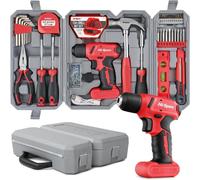 Perceuse-visseuse sans fil - 8 V - Jeu de 58 pièces - Rouge - Pour bois, plastique et tôle fine