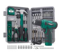 Perceuse-Visseuse Sans Fil 8V - Kit 102 Pièces, Batterie 1500mAh Recharge USB, 10Nm, 800 tr/min, LED - Coffret Outils Complet Vissage Perçage Bois Plastique Bricolage Maison Réparation Vert