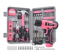 Perceuse-Visseuse Sans Fil 8V - Kit 102 Pièces, Batterie 1500mAh Recharge USB, 10Nm, 800 tr/min, LED - Coffret Outils Complet Vissage Perçage Bois Plastique Bricolage Maison Réparation Rose